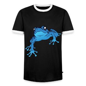 Pfeilgiftfrosch aus dem Regenwald blauer Dart Frog - Männer Kontrast-T-Shirt - Schwarz/Weiß - Vorne - AI Model Female 172 light (172cm) & AI Model Male 178 light (178cm)