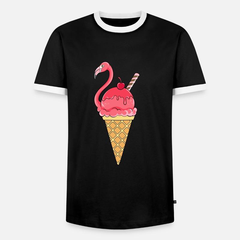 Flamingo Eiswaffel Eiscream Rose - T-shirt contrasté Homme - noir/blanc