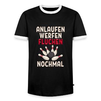 anlaufen werfen fluchen nochmal lustiges Bowling - Männer Kontrast-T-Shirt - Schwarz/Weiß - Vorne - AI Model Female 172 light (172cm) & AI Model Male 178 light (178cm)