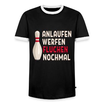 anlaufen werfen fluchen nochmal lustiges Bowling - Männer Kontrast-T-Shirt - Schwarz/Weiß - Vorne - AI Model Female 172 light (172cm) & AI Model Male 178 light (178cm)