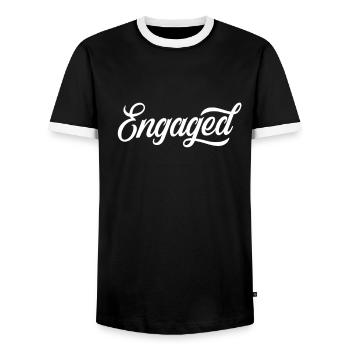 Proposition de mariage fiancée proposition fiancée fiancée - T-shirt contrasté Homme - noir/blanc - Devant - AI Model Female 172 light (172cm) & AI Model Male 178 light (178cm)