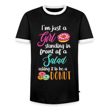 Standing In Front Of Salad Asking It To Be A Donut - Men's Ringer Shirt - black/white - Front - AI Model Female 172 light (172cm) & AI Model Male 178 light (178cm)