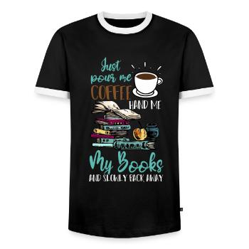 Juste pour moi le café, donne-moi mes livres drôle - T-shirt contrasté Homme - noir/blanc - Devant - AI Model Female 172 light (172cm) & AI Model Male 178 light (178cm)