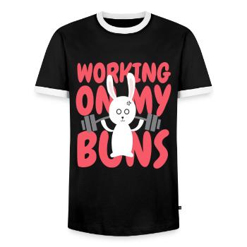 Working On My Buns Fitness Renforcement musculaire - T-shirt contrasté Homme - noir/blanc - Devant - AI Model Female 172 light (172cm) & AI Model Male 178 light (178cm)