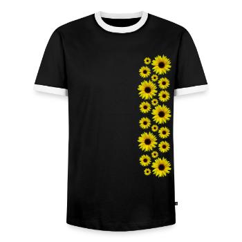 Sunflowers, sunflowers, flowers, flowers, floral - Men's Ringer Shirt - black/white - Front - AI Model Female 172 light (172cm) & AI Model Male 178 light (178cm)