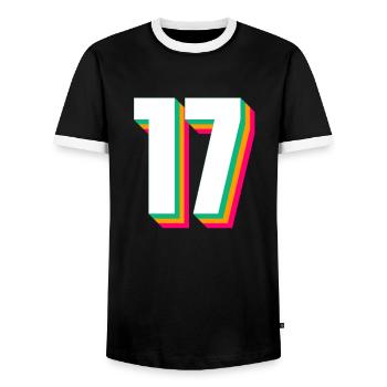 17 - Men's Ringer Shirt - black/white - Front - AI Model Female 172 light (172cm) & AI Model Male 178 light (178cm)