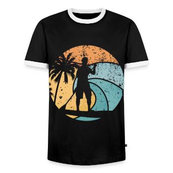 Retro SUP Stand-Up-Paddling Sonnenuntergang Gesche - Männer Kontrast-T-Shirt - Schwarz/Weiß - Vorne - AI Model Female 172 light (172cm) & AI Model Male 178 light (178cm)