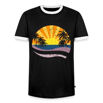 Palm trees and sun - vacation in summer - Men's Ringer Shirt - black/white - Front - AI Model Female 172 light (172cm) & AI Model Male 178 light (178cm)