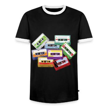 Stereo cassette mixtape radio 80s 90s music - Men's Ringer Shirt - black/white - Front - AI Model Female 172 light (172cm) & AI Model Male 178 light (178cm)