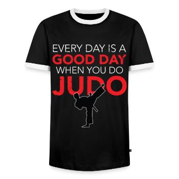 Judo fighter - judo - Men's Ringer Shirt - black/white - Front - AI Model Female 172 light (172cm) & AI Model Male 178 light (178cm)