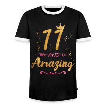 11th Birthday Gift for Girl 11 and Amazing Eleven - Men's Ringer Shirt - black/white - Front - AI Model Female 172 light (172cm) & AI Model Male 178 light (178cm)
