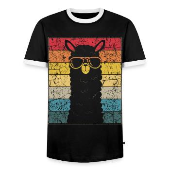 Llama Funny Retro Style Gift Vintage Alpaca Kids & - Men's Ringer Shirt - black/white - Front - AI Model Female 172 light (172cm) & AI Model Male 178 light (178cm)