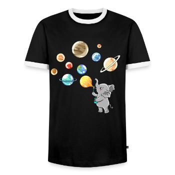 Sonnenystem Planeten Elefant Luftballons - Männer Kontrast-T-Shirt - Schwarz/Weiß - Vorne - AI Model Female 172 light (172cm) & AI Model Male 178 light (178cm)