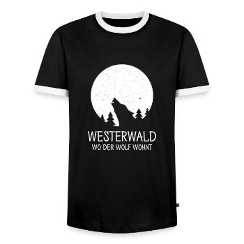 westerwald wohnt wolf lustig Geschenk Geschenkidee - Männer Kontrast-T-Shirt - Schwarz/Weiß - Vorne - AI Model Female 172 light (172cm) & AI Model Male 178 light (178cm)
