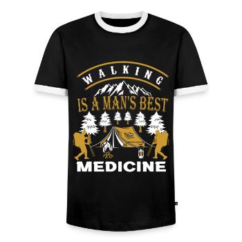 La marche est le meilleur médicament d'un homme. Marcher drôle - T-shirt contrasté Homme - noir/blanc - Devant - AI Model Female 172 light (172cm) & AI Model Male 178 light (178cm)
