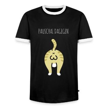 Lustige Katze Kitty Witzige Mietze pauschal dagege - Männer Kontrast-T-Shirt - Schwarz/Weiß - Vorne - AI Model Female 172 light (172cm) & AI Model Male 178 light (178cm)