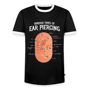 Various types of ear piercing earring - Men's Ringer Shirt - black/white - Front - AI Model Female 172 light (172cm) & AI Model Male 178 light (178cm)