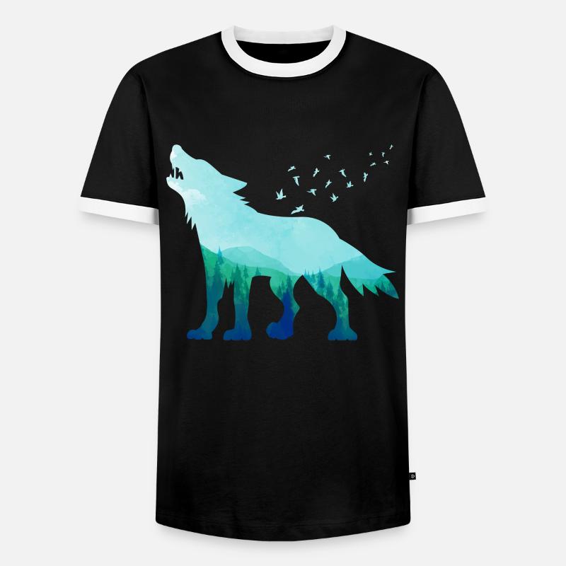 wolf - Men's Ringer Shirt - black/white