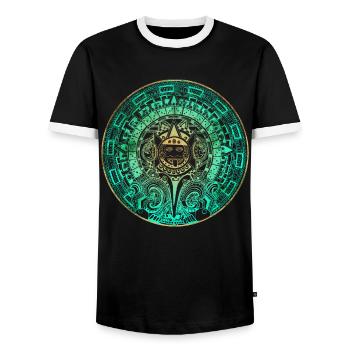 Azteken Mayas Aztekischer Kalender Mexiko - Männer Kontrast-T-Shirt - Schwarz/Weiß - Vorne - AI Model Female 172 light (172cm) & AI Model Male 178 light (178cm)