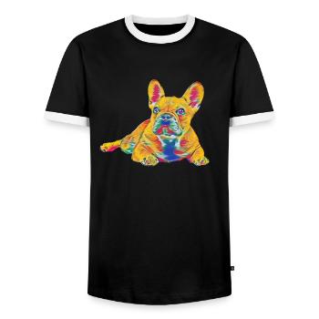 Chiot rétro bouledogue français - T-shirt contrasté Homme - noir/blanc - Devant - AI Model Female 172 light (172cm) & AI Model Male 178 light (178cm)