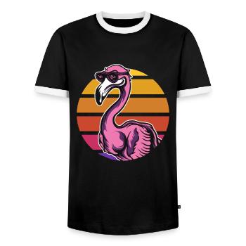 Flamant rose rétro - T-shirt contrasté Homme - noir/blanc - Devant - AI Model Female 172 light (172cm) & AI Model Male 178 light (178cm)
