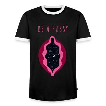Be A Pussy Vulva vagina Feminismus Geschenk - Men's Ringer Shirt - black/white - Front - AI Model Female 172 light (172cm) & AI Model Male 178 light (178cm)