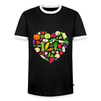 Vegan heart gift vegetarian vegetable fruit - Men's Ringer Shirt - black/white - Front - AI Model Female 172 light (172cm) & AI Model Male 178 light (178cm)
