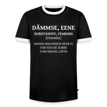 Dämmse sächsische Wörter auf sächsisch Sachsen - Männer Kontrast-T-Shirt - Schwarz/Weiß - Vorne - AI Model Female 172 light (172cm) & AI Model Male 178 light (178cm)