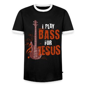 Guitare basse - T-shirt contrasté Homme - noir/blanc - Devant - AI Model Female 172 light (172cm) & AI Model Male 178 light (178cm)