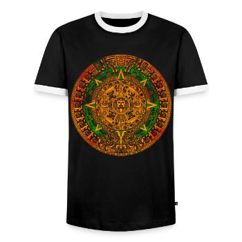 Azteken Mayas Aztekischer Kalender Mexiko - Männer Kontrast-T-Shirt - Schwarz/Weiß - Vorne - AI Model Female 172 light (172cm) & AI Model Male 178 light (178cm)