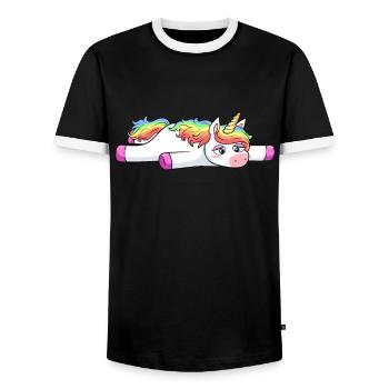 Tired unicorn KO Platt - Men's Ringer Shirt - black/white - Front - AI Model Female 172 light (172cm) & AI Model Male 178 light (178cm)
