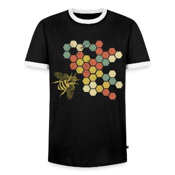 beekeeper - Men's Ringer Shirt - black/white - Front - AI Model Female 172 light (172cm) & AI Model Male 178 light (178cm)