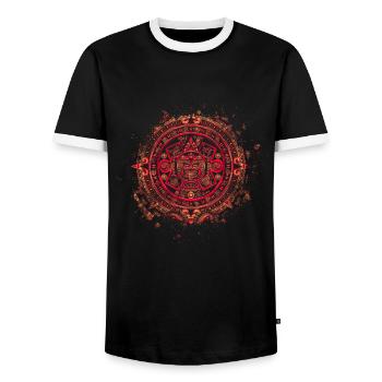 Azteken Mayas Aztekischer Kalender Mexiko - Männer Kontrast-T-Shirt - Schwarz/Weiß - Vorne - AI Model Female 172 light (172cm) & AI Model Male 178 light (178cm)