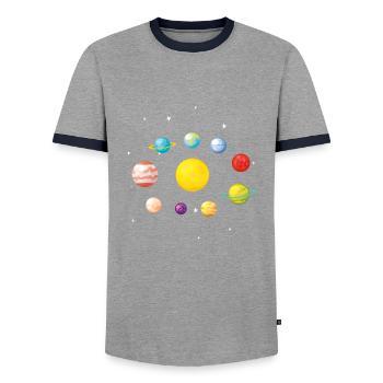 planètes J'aime ma planète Space Galaxy - T-shirt contrasté Homme - gris/marine  - Devant - AI Model Female 172 light (172cm) & AI Model Male 178 light (178cm)