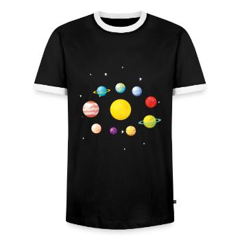 planètes J'aime ma planète Space Galaxy - T-shirt contrasté Homme - noir/blanc - Devant - AI Model Female 172 light (172cm) & AI Model Male 178 light (178cm)