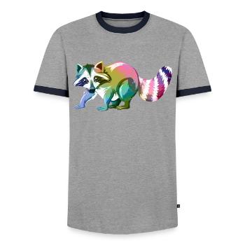 Raccoon cute animal - Men's Ringer Shirt - grey/navy  - Front - AI Model Female 172 light (172cm) & AI Model Male 178 light (178cm)