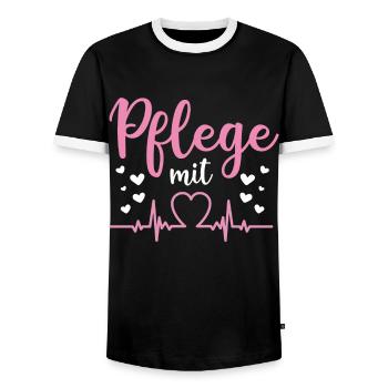 Pflege mit Herz | Altenpflegerin Pflegerin Pflegek - Männer Kontrast-T-Shirt - Schwarz/Weiß - Vorne - AI Model Female 172 light (172cm) & AI Model Male 178 light (178cm)