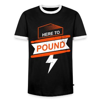 Here To Pound - Drum - Men's Ringer Shirt - black/white - Front - AI Model Female 172 light (172cm) & AI Model Male 178 light (178cm)