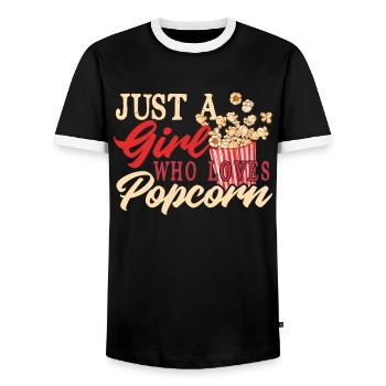 Popcorn woman - Men's Ringer Shirt - black/white - Front - AI Model Female 172 light (172cm) & AI Model Male 178 light (178cm)