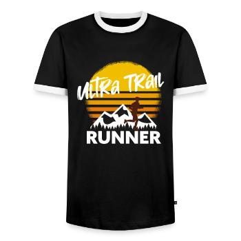 Trail Running & Berglauf, Ultra Trail Runner - Männer Kontrast-T-Shirt - Schwarz/Weiß - Vorne - AI Model Female 172 light (172cm) & AI Model Male 178 light (178cm)