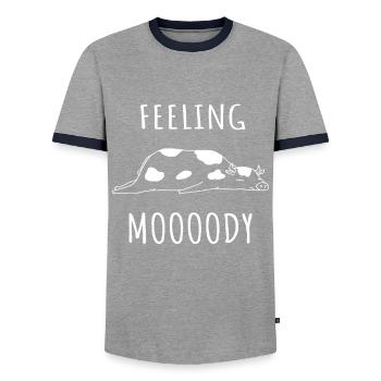 Moody mood swings Funny cow Funny - Men's Ringer Shirt - grey/navy  - Front - AI Model Female 172 light (172cm) & AI Model Male 178 light (178cm)