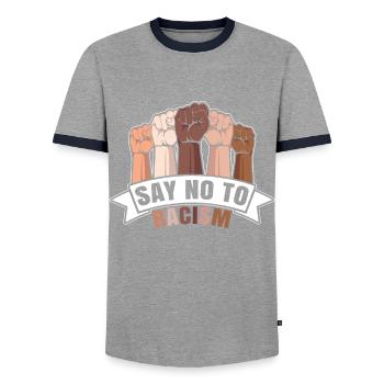 Say No To Racism - Against Nazis & Racism - Men's Ringer Shirt - grey/navy  - Front - AI Model Female 172 light (172cm) & AI Model Male 178 light (178cm)
