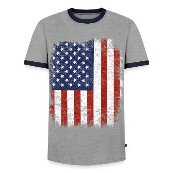 Vintage USA Drapeau 4th Of July Retro Amérique - T-shirt contrasté Homme - gris/marine  - Devant - AI Model Female 172 light (172cm) & AI Model Male 178 light (178cm)