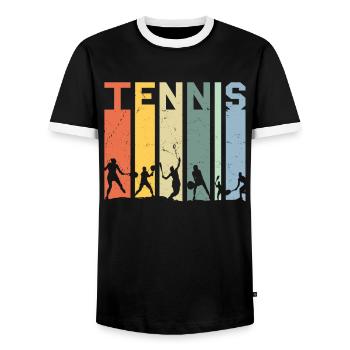 Tennis joueur de tennis vintage rétro - T-shirt contrasté Homme - noir/blanc - Devant - AI Model Female 172 light (172cm) & AI Model Male 178 light (178cm)