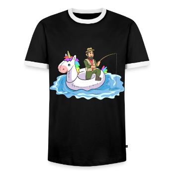 Angeln Einhorn Schwimmreifen Gummiboot Angler - Männer Kontrast-T-Shirt - Schwarz/Weiß - Vorne - AI Model Female 172 light (172cm) & AI Model Male 178 light (178cm)