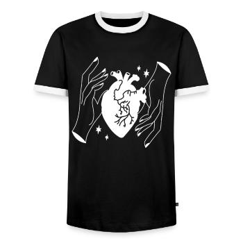 Drôle mon coeur dans vos mains idée cadeau cool - T-shirt contrasté Homme - noir/blanc - Devant - AI Model Female 172 light (172cm) & AI Model Male 178 light (178cm)