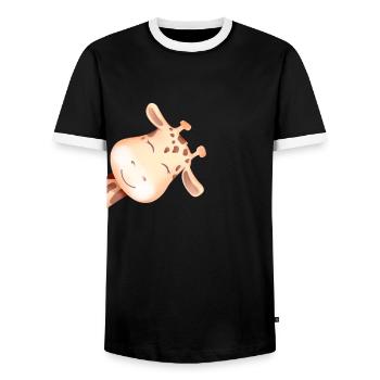 giraffe - Men's Ringer Shirt - black/white - Front - AI Model Female 172 light (172cm) & AI Model Male 178 light (178cm)