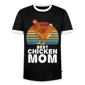Best Chicken Mom Chickens Rooster Hen - Men's Ringer Shirt - black/white - Front - AI Model Female 172 light (172cm) & AI Model Male 178 light (178cm)