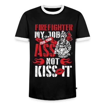 Firefighter My Job is to Save Your Ass Not Kiss It - Men's Ringer Shirt - black/white - Front - AI Model Female 172 light (172cm) & AI Model Male 178 light (178cm)