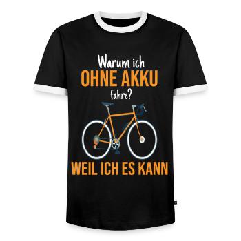 Warum ich ohne Akku fahre Fahrrad Spruch - Männer Kontrast-T-Shirt - Schwarz/Weiß - Vorne - AI Model Female 172 light (172cm) & AI Model Male 178 light (178cm)